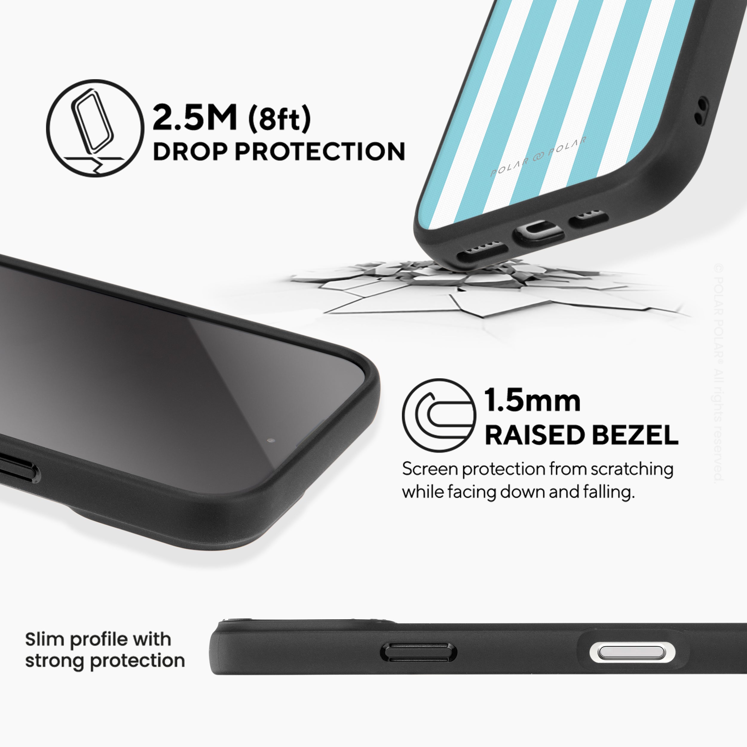 淡藍色直紋 - iPhone 16 Pro Max 黑磨砂防摔 MagSafe 手機殼