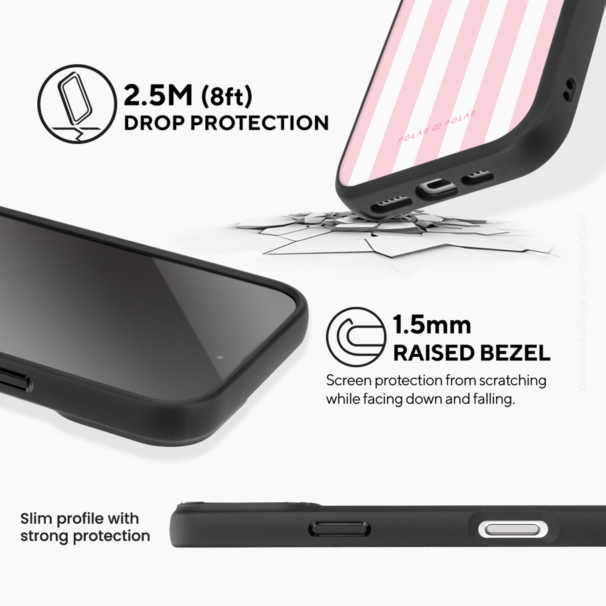淺粉紅色直紋 - iPhone 16 黑磨砂防摔 MagSafe 手機殼