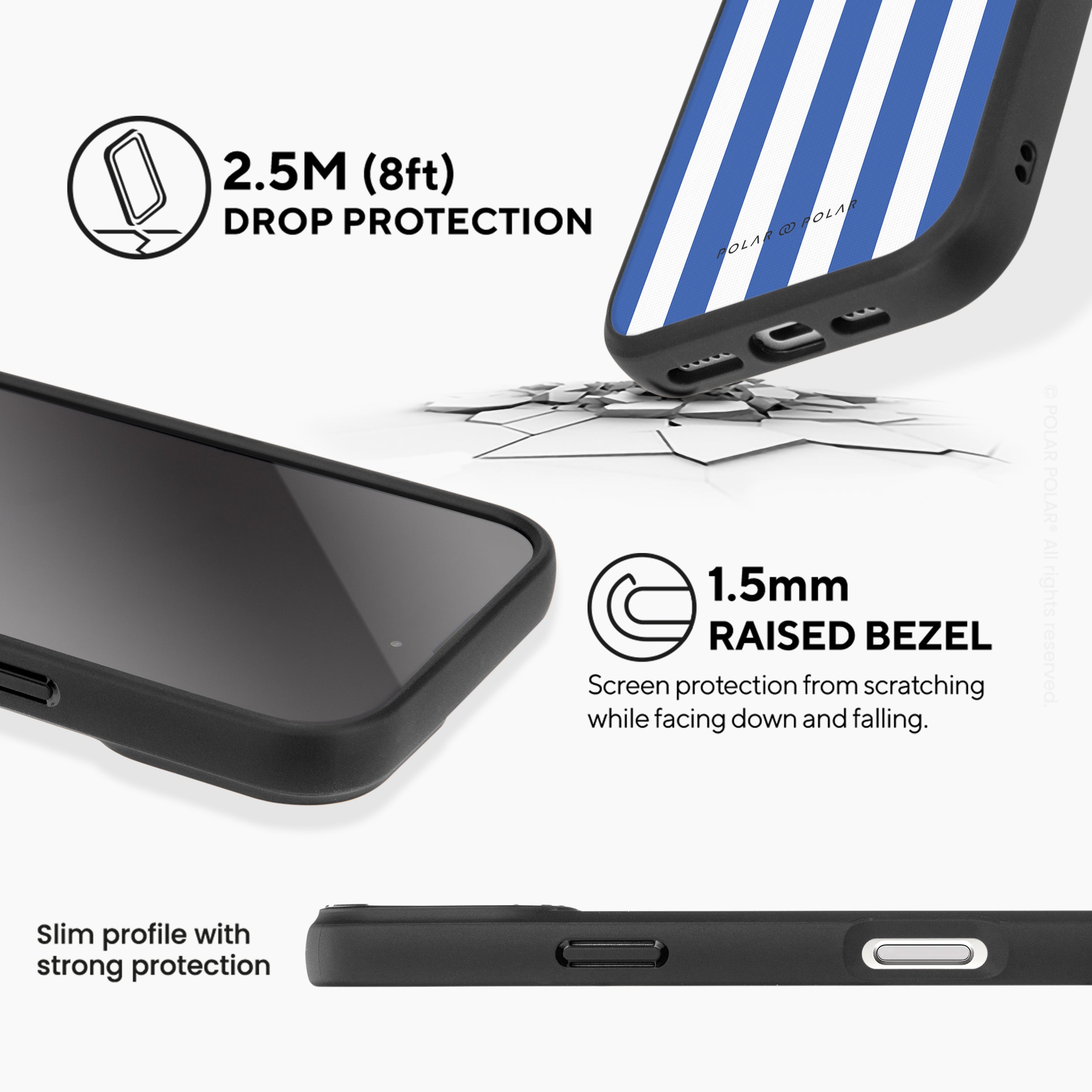 藍色直紋 - iPhone 16 Pro 黑磨砂防摔 MagSafe 手機殼