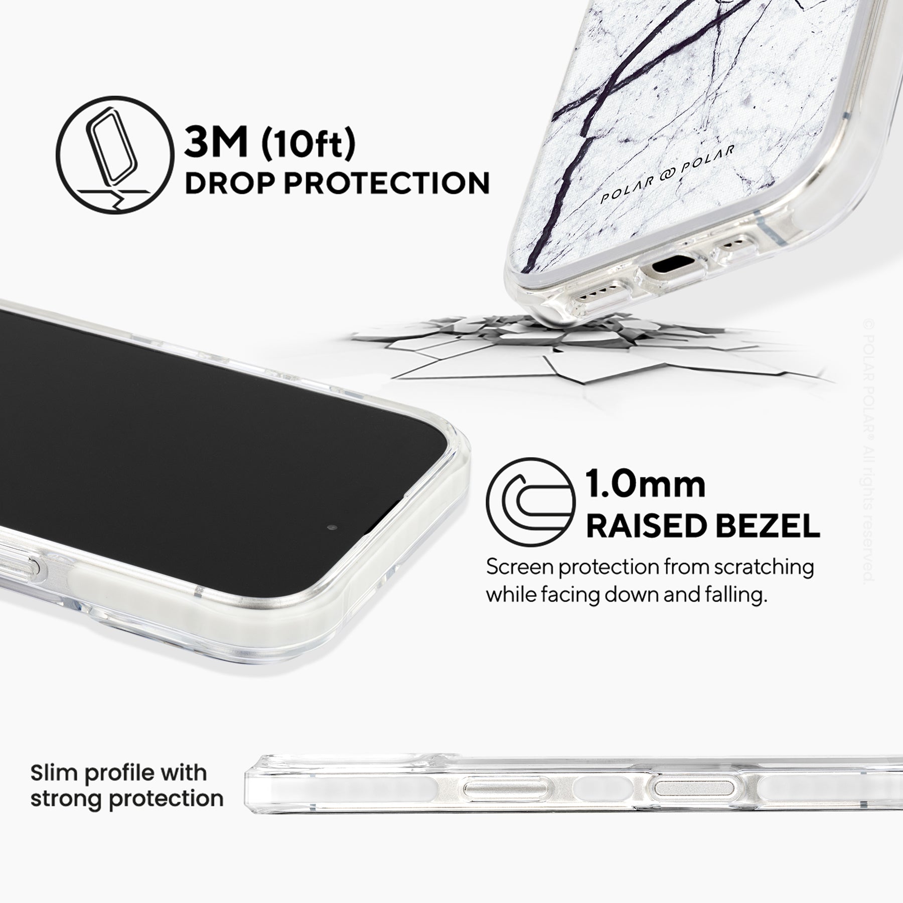 經典白色雲石紋 - iPhone 16 透明邊防摔 MagSafe 手機殼