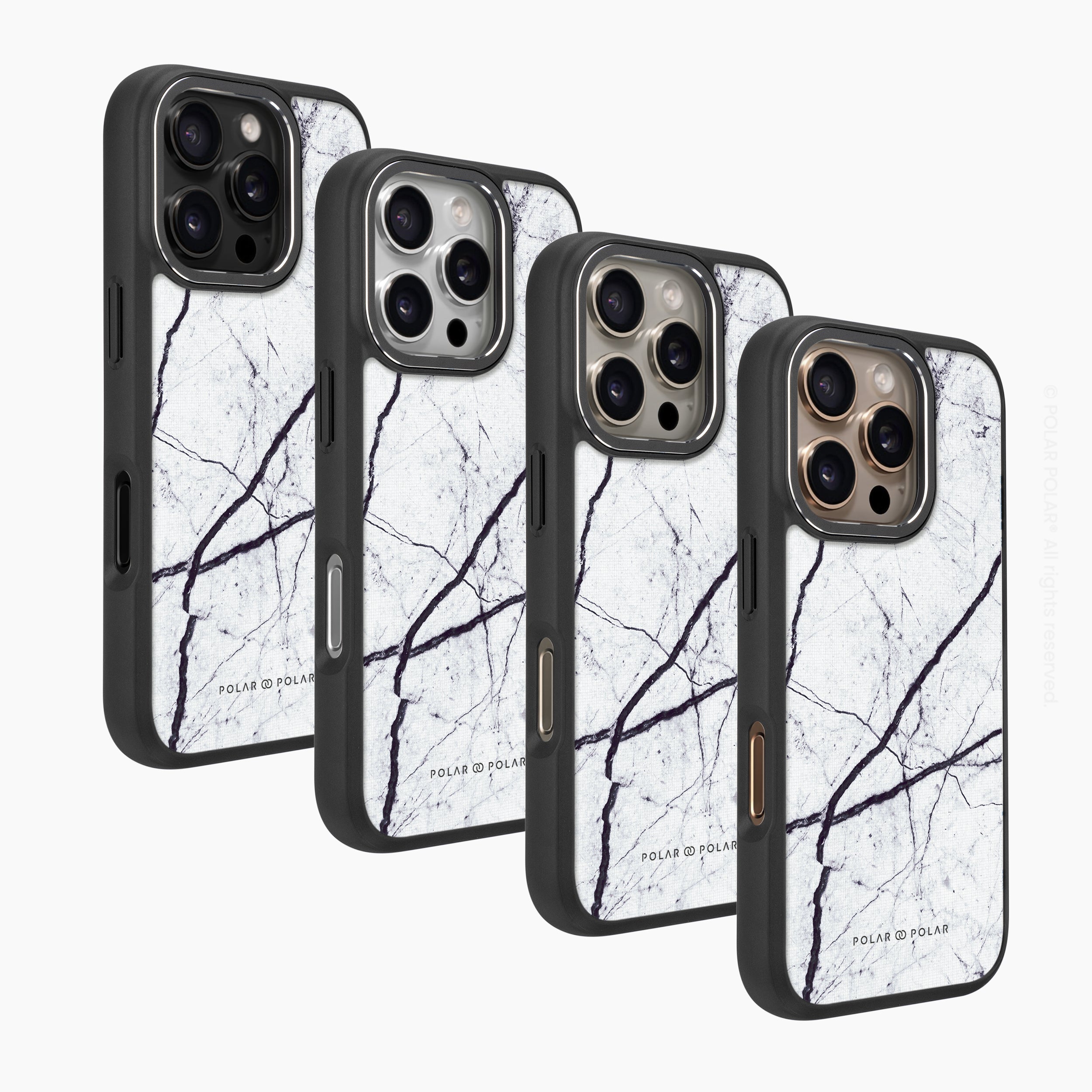 經典白色雲石紋 - iPhone 16 Pro Max 黑磨砂防摔 MagSafe 手機殼