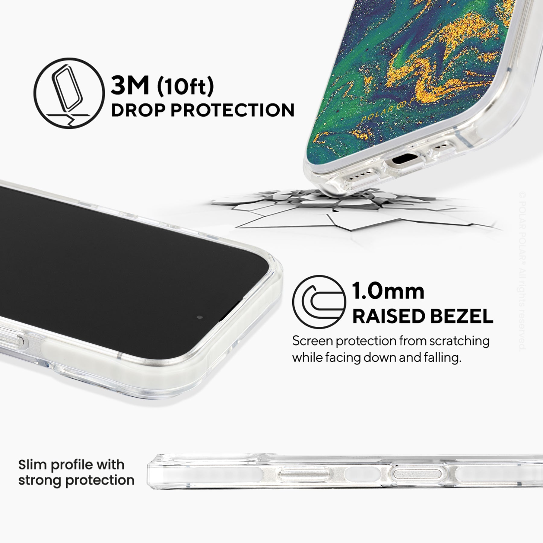 午夜綠流沙紋 - iPhone 16 透明邊防摔 MagSafe 手機殼