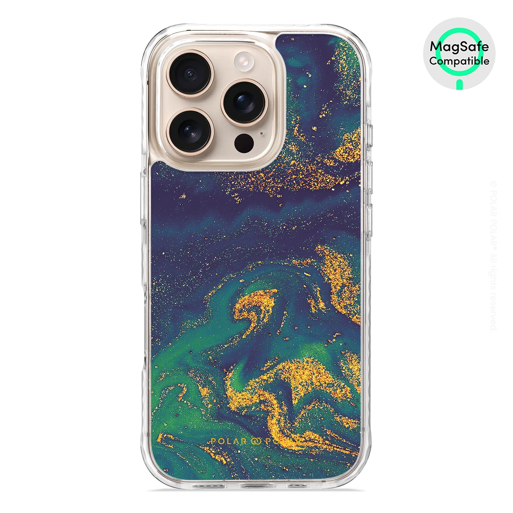 午夜綠流沙紋 - iPhone 16 Pro 透明邊防摔 MagSafe 手機殼