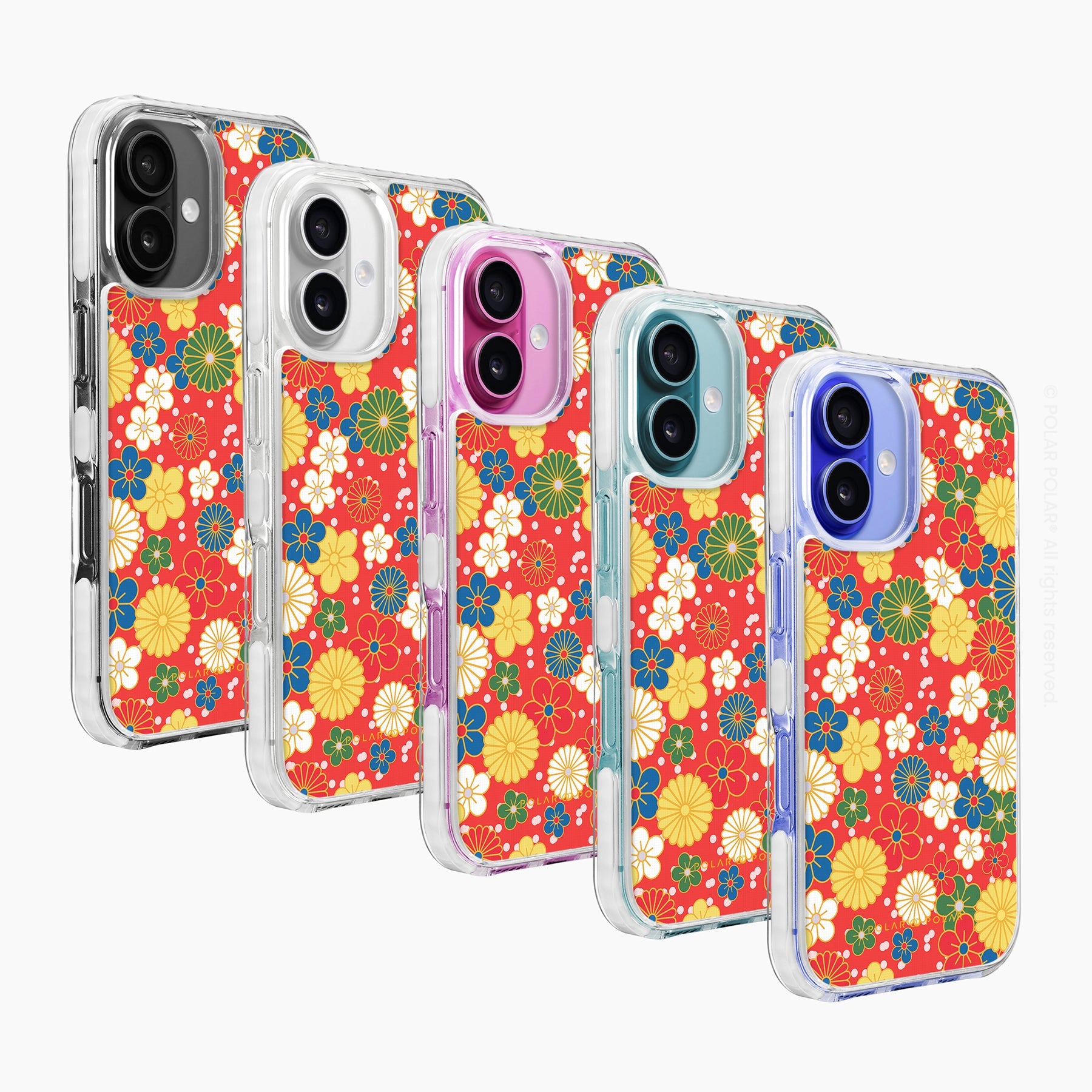 日系橙紅花紋 - iPhone 16 Plus 透明邊防摔 MagSafe 手機殼