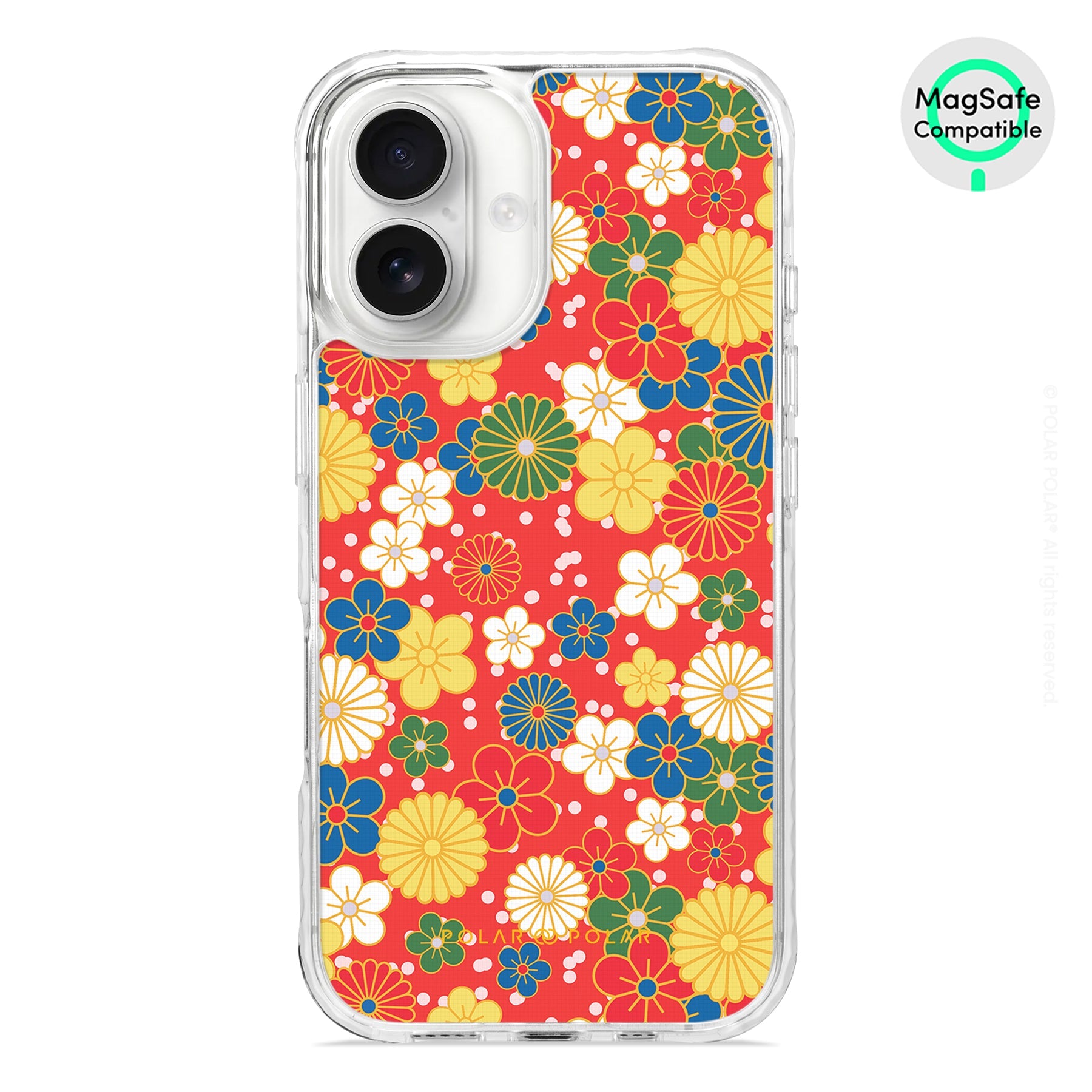日系橙紅花紋 - iPhone 16 透明邊防摔 MagSafe 手機殼