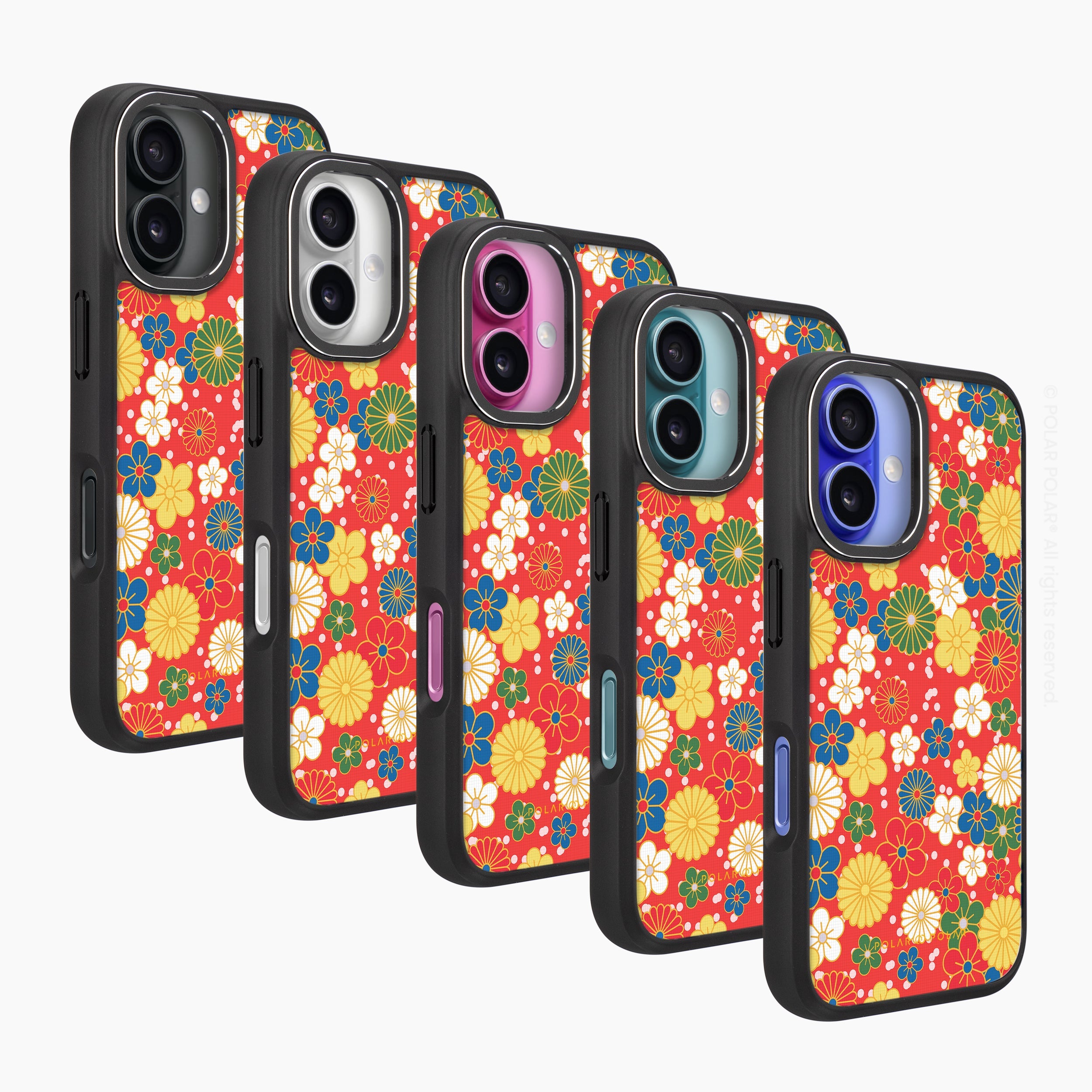 日系橙紅花紋 - iPhone 16 黑磨砂防摔 MagSafe 手機殼
