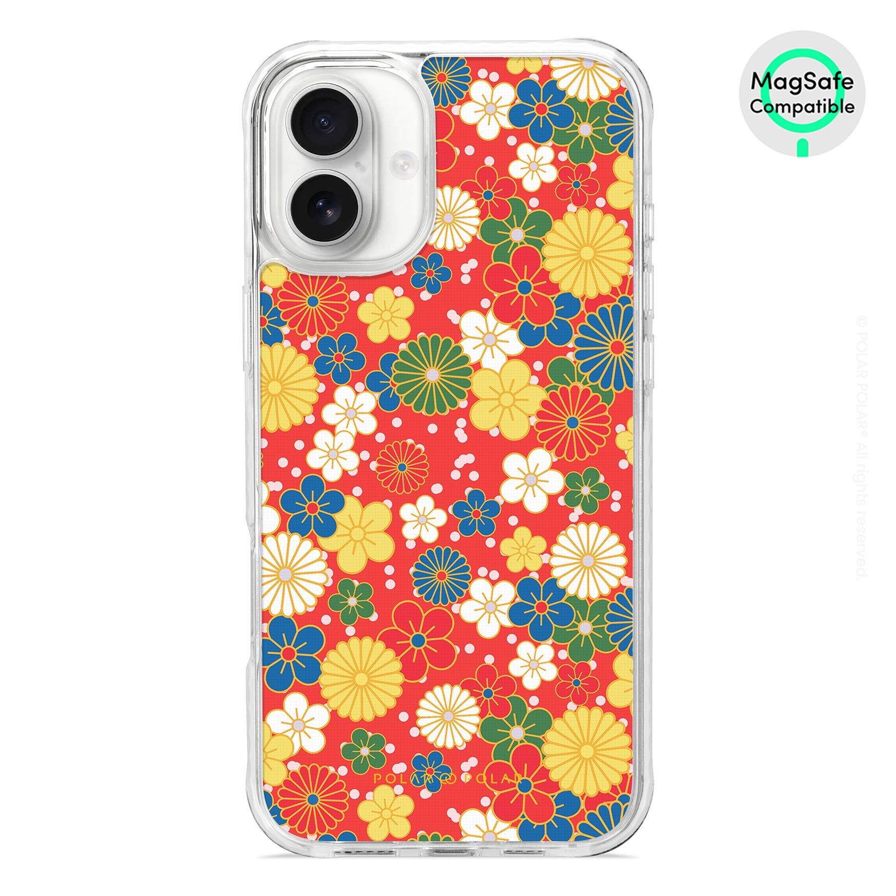 日系橙紅花紋 - iPhone 16 Plus 透明邊防摔 MagSafe 手機殼