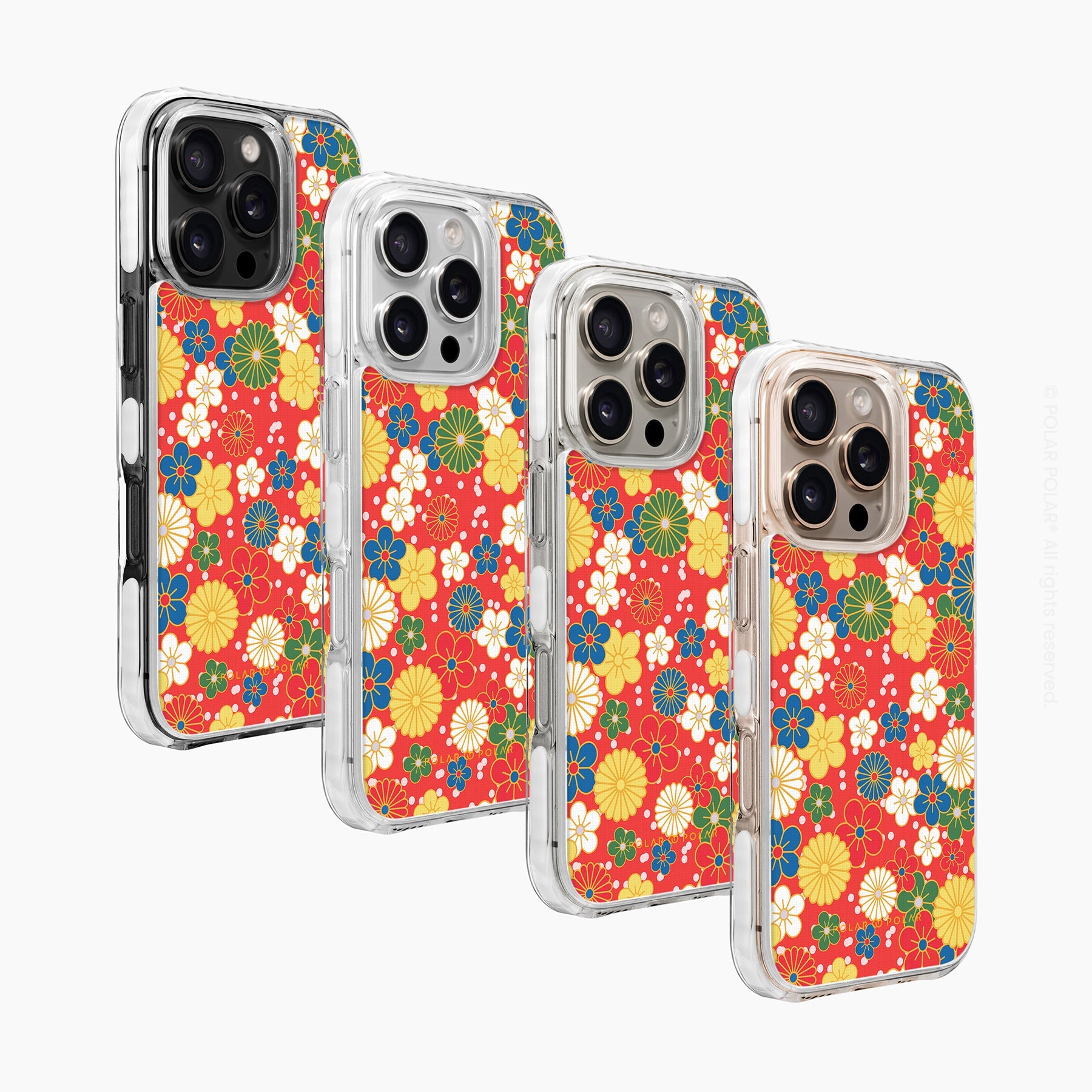 日系橙紅花紋 - iPhone 16 Pro 透明邊防摔 MagSafe 手機殼