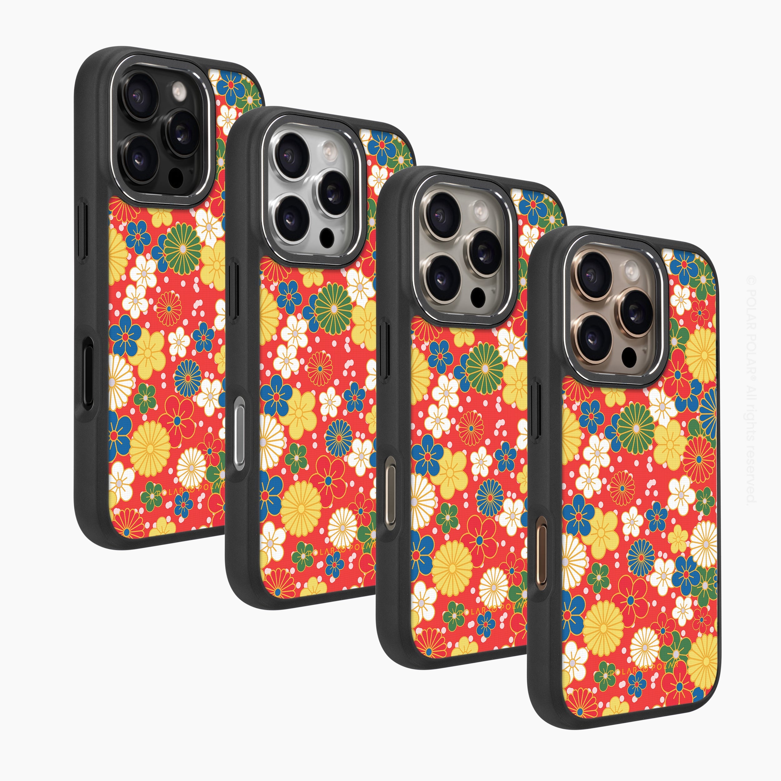 日系橙紅花紋 - iPhone 16 Pro 黑磨砂防摔 MagSafe 手機殼