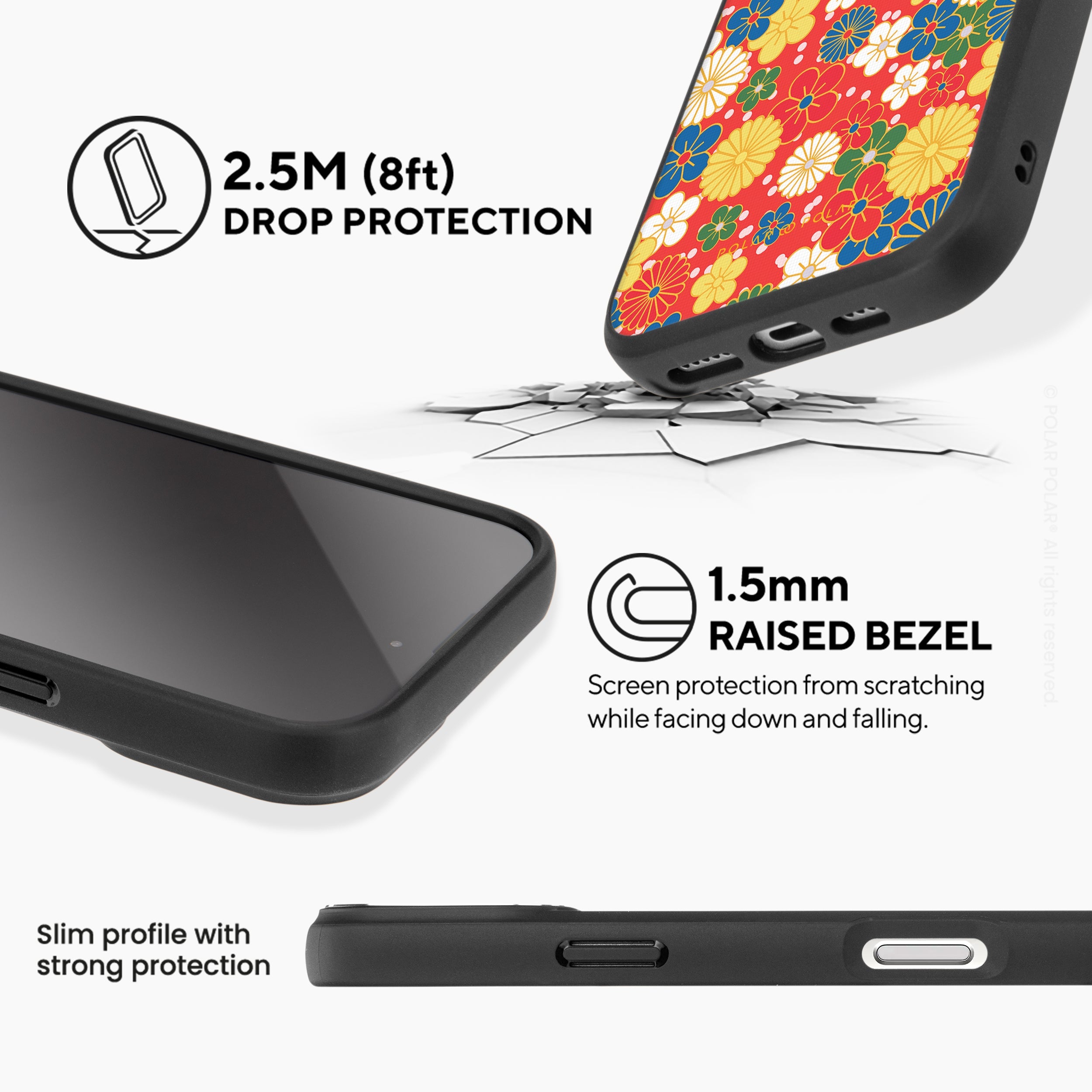 日系橙紅花紋 - iPhone 16 Pro 黑磨砂防摔 MagSafe 手機殼