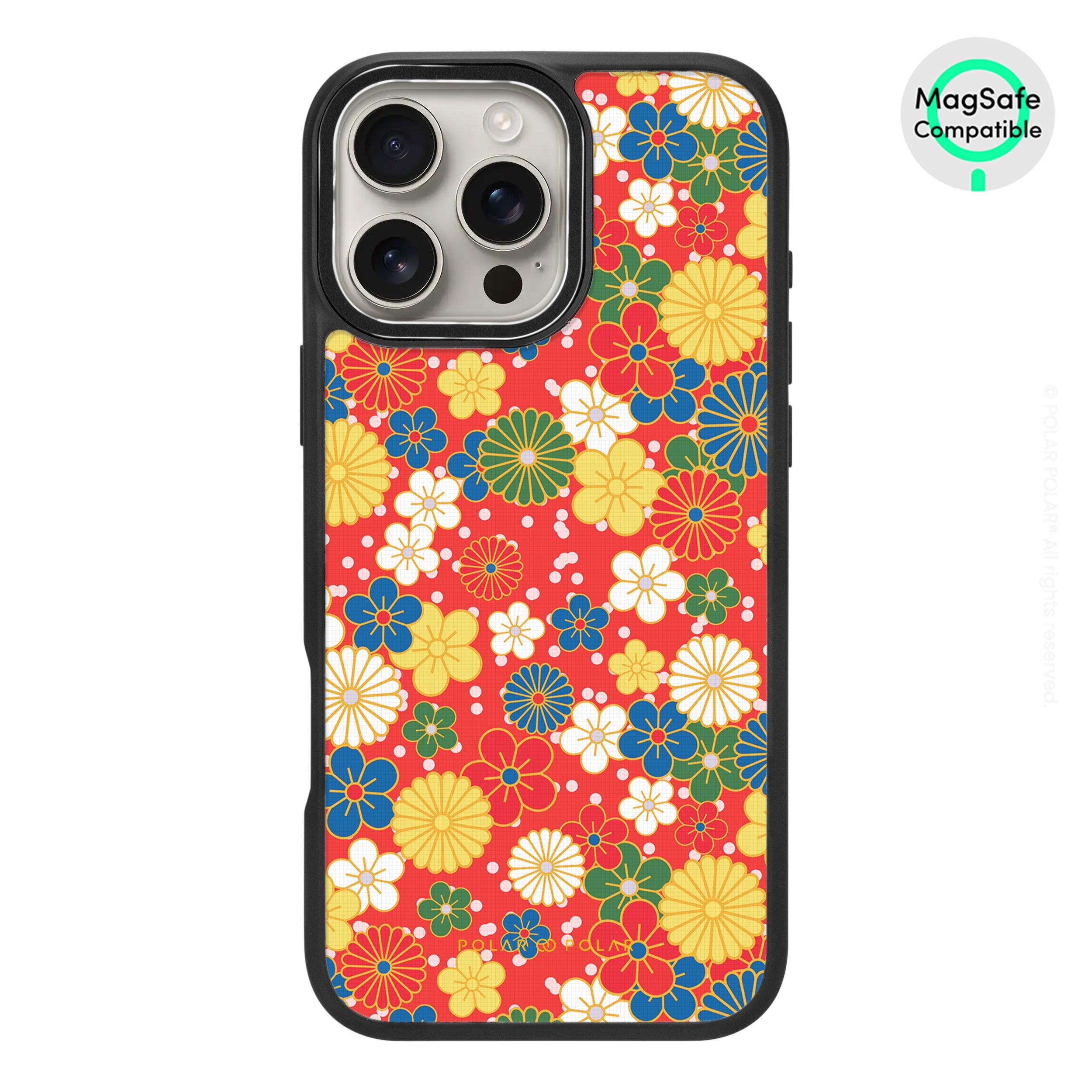 日系橙紅花紋 - iPhone 16 Pro Max 黑磨砂防摔 MagSafe 手機殼