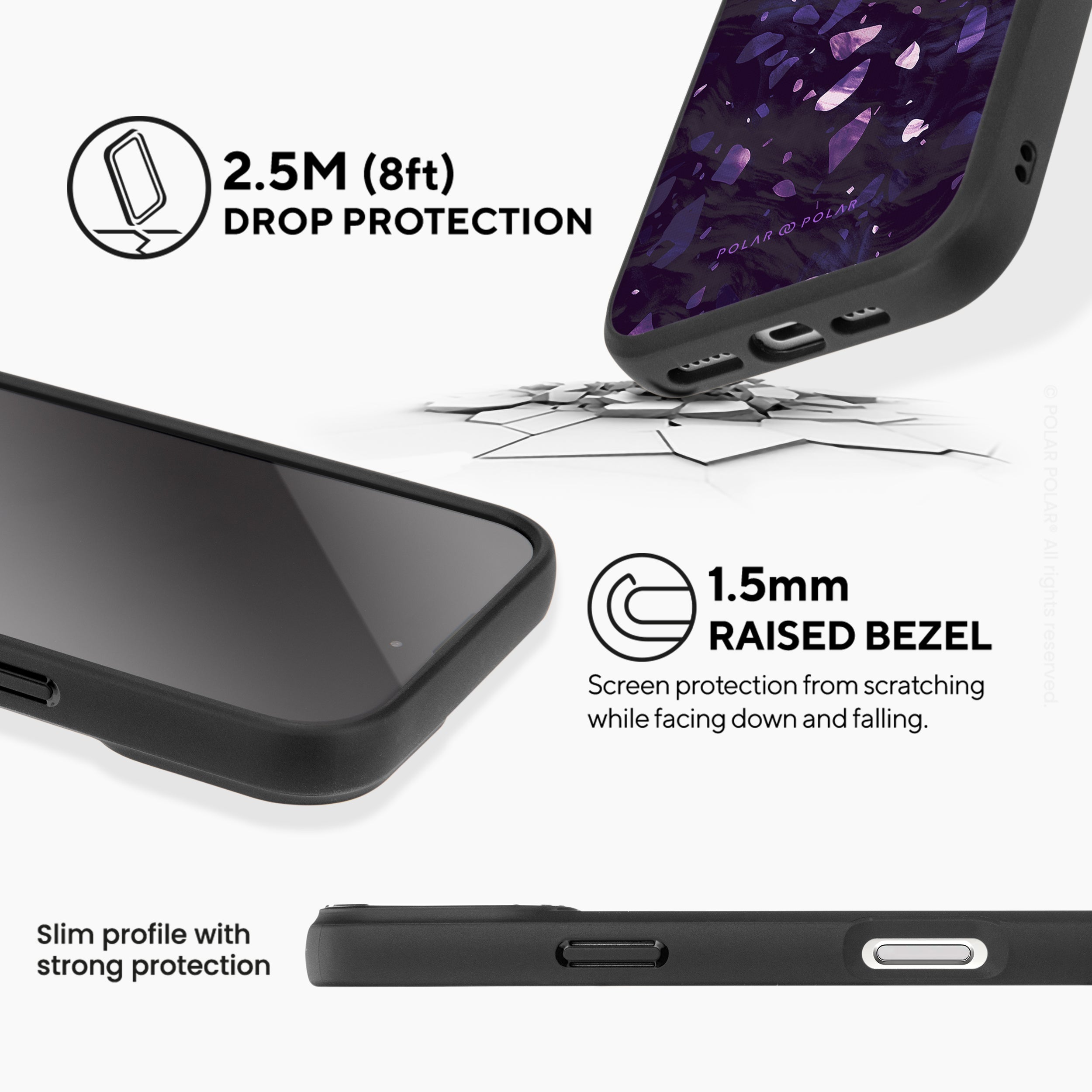 紫丁香水磨石 - iPhone 16 Pro Max 黑磨砂防摔 MagSafe 手機殼