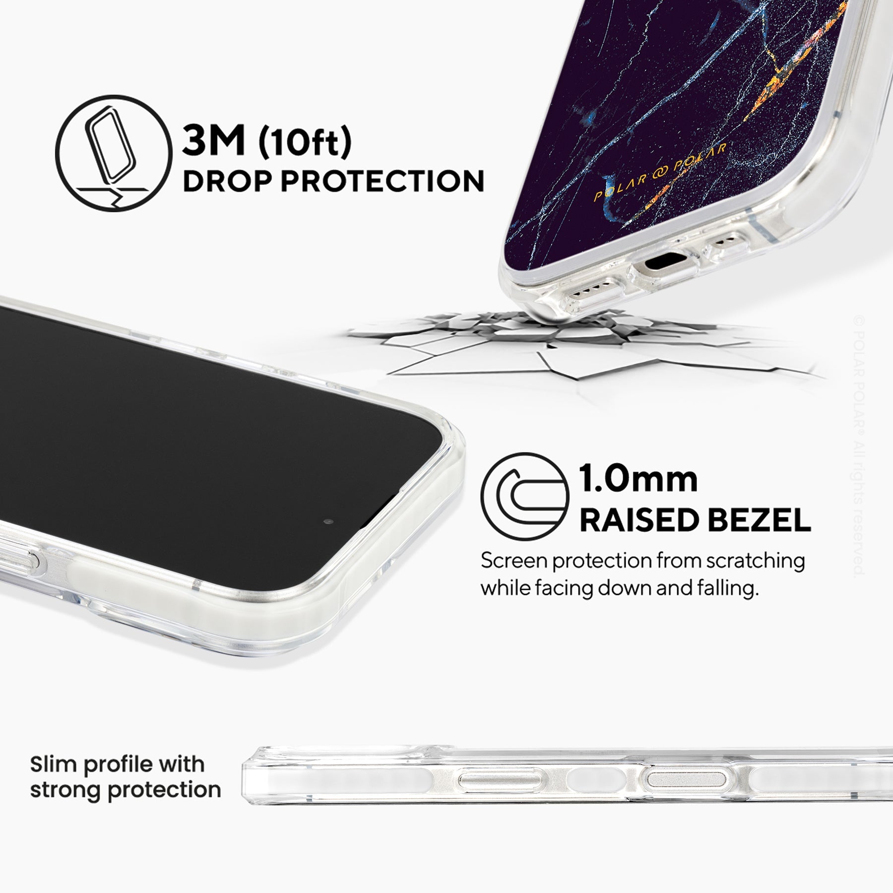 午夜黑石紋 - iPhone 16 Plus 透明邊防摔 MagSafe 手機殼