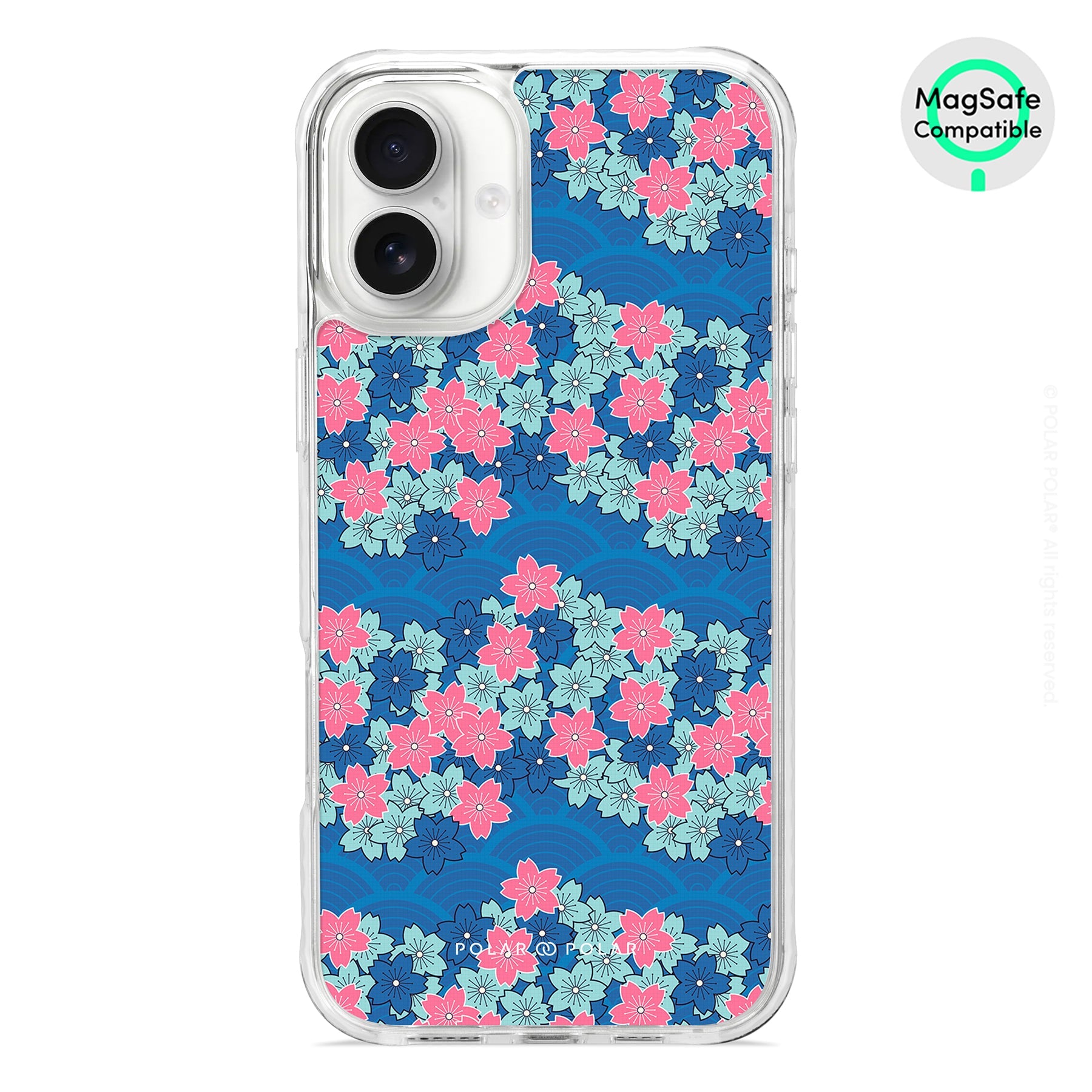 軍藍櫻花海 - iPhone 16 Plus 透明邊防摔 MagSafe 手機殼