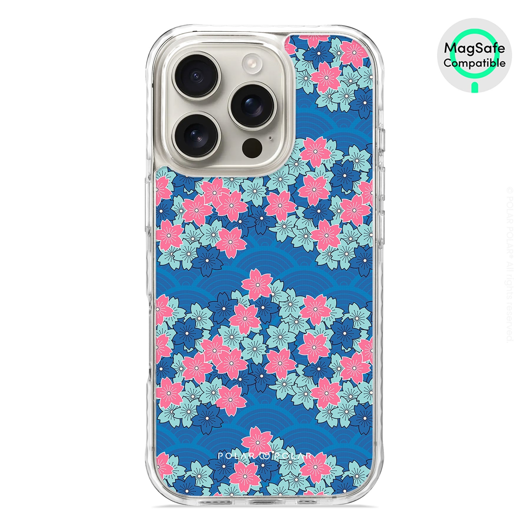 軍藍櫻花海 - iPhone 16 Pro 透明邊防摔 MagSafe 手機殼