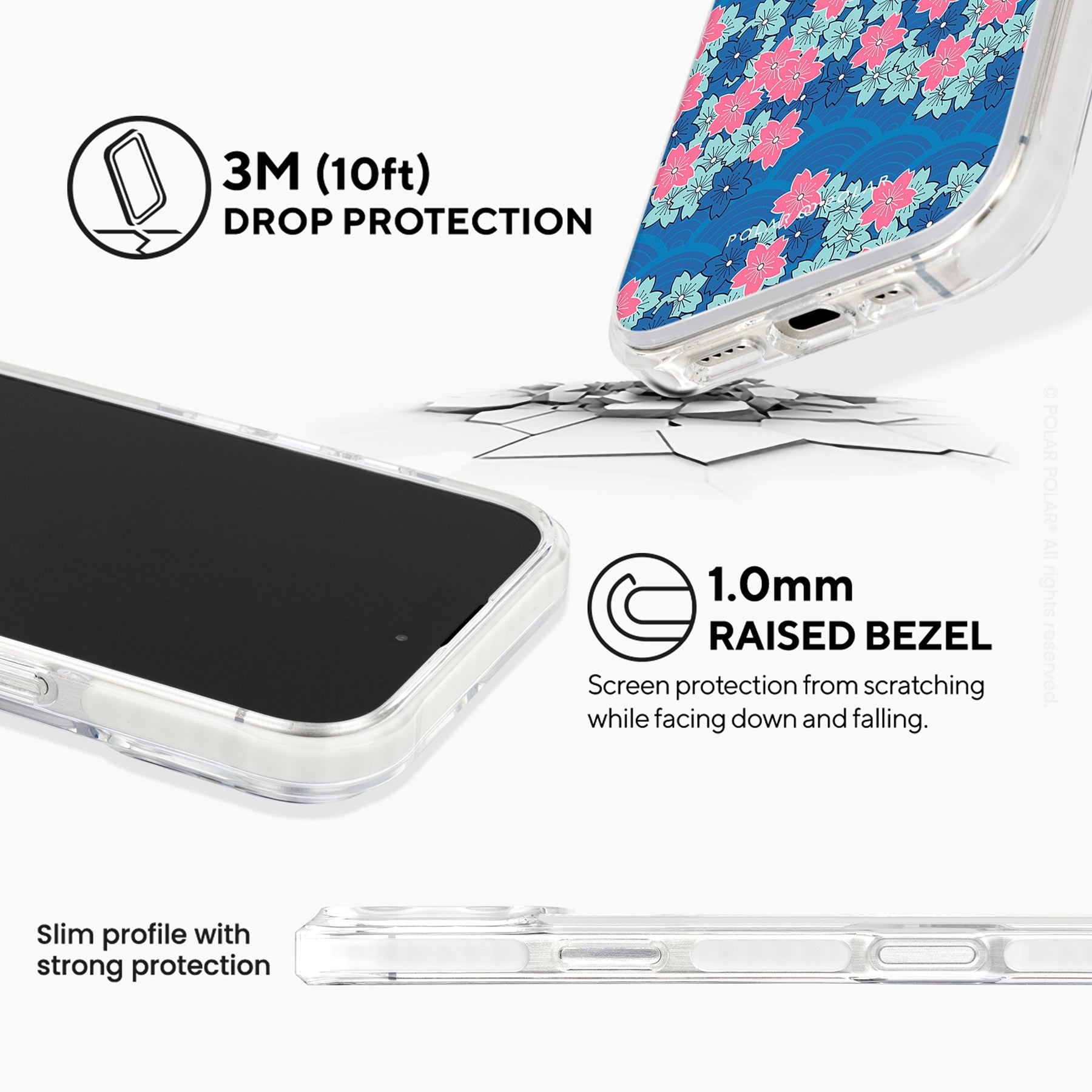 軍藍櫻花海 - iPhone 16 Pro 透明邊防摔 MagSafe 手機殼