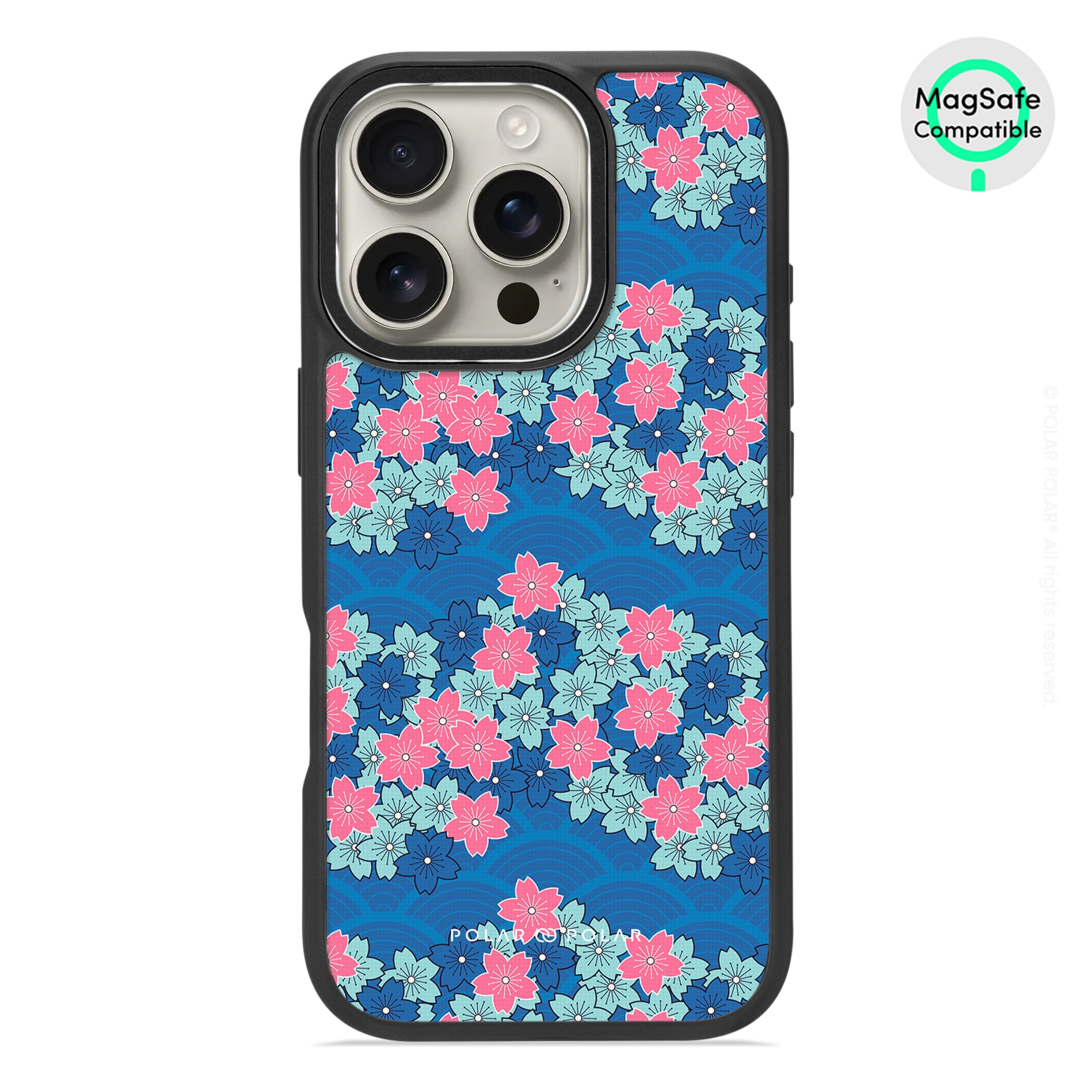 軍藍櫻花海 - iPhone 16 Pro 黑磨砂防摔 MagSafe 手機殼