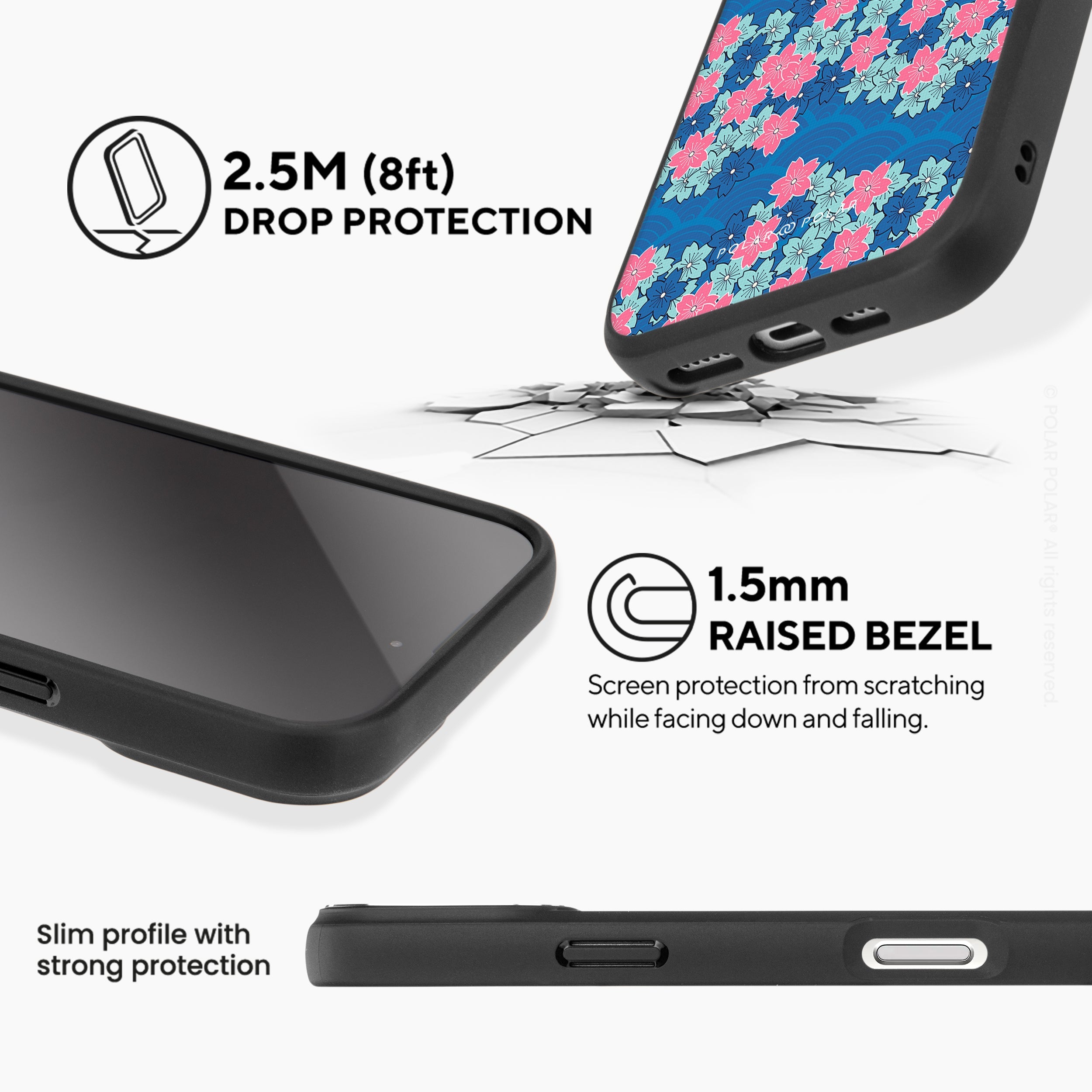 軍藍櫻花海 - iPhone 16 Pro 黑磨砂防摔 MagSafe 手機殼