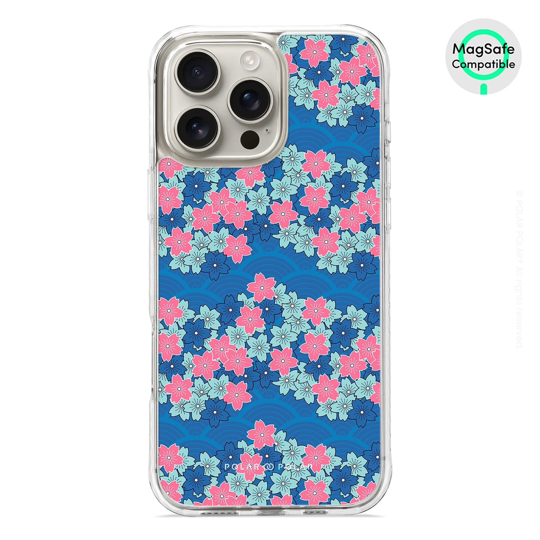 軍藍櫻花海 - iPhone 16 Pro Max 透明邊防摔 MagSafe 手機殼
