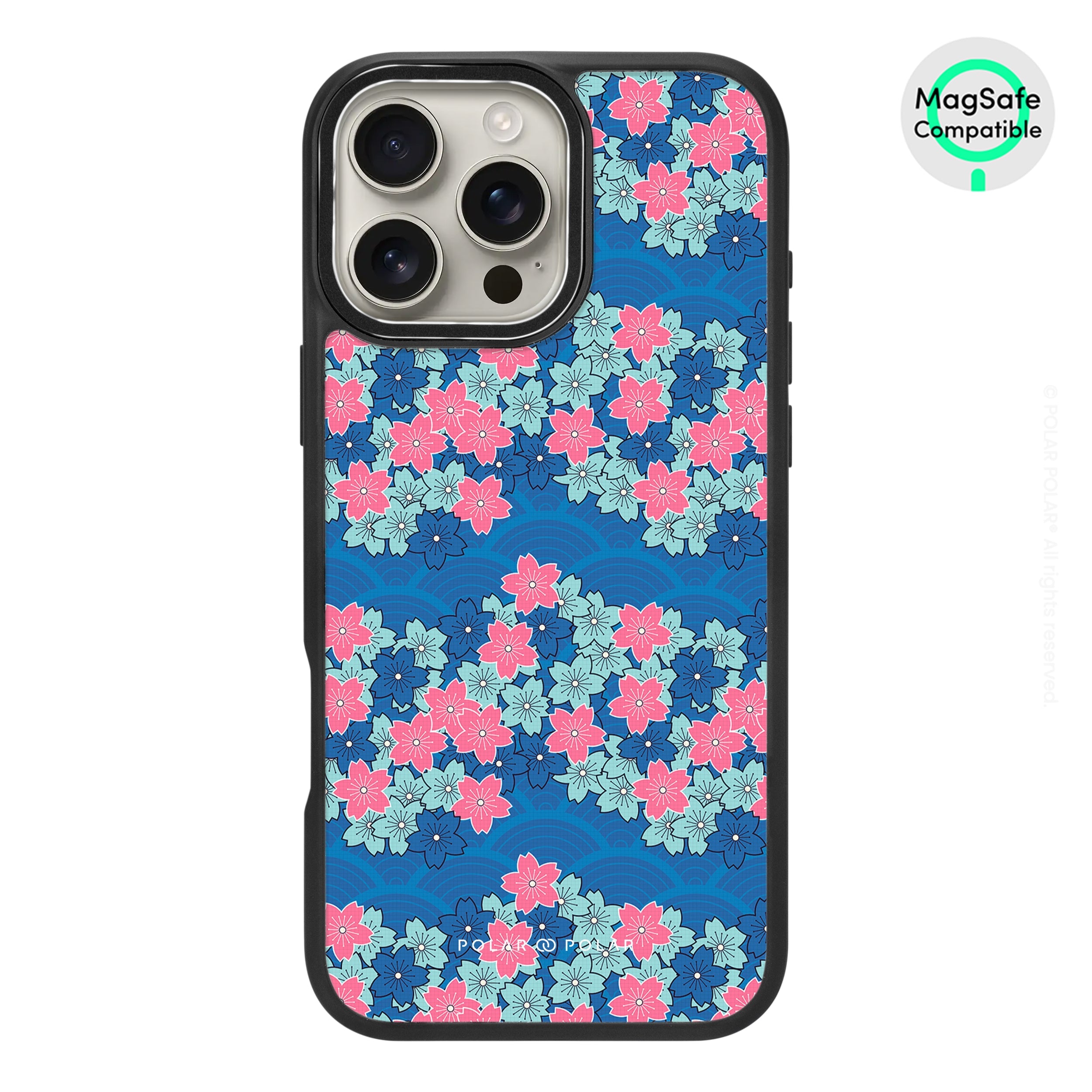軍藍櫻花海 - iPhone 16 Pro Max 黑磨砂防摔 MagSafe 手機殼