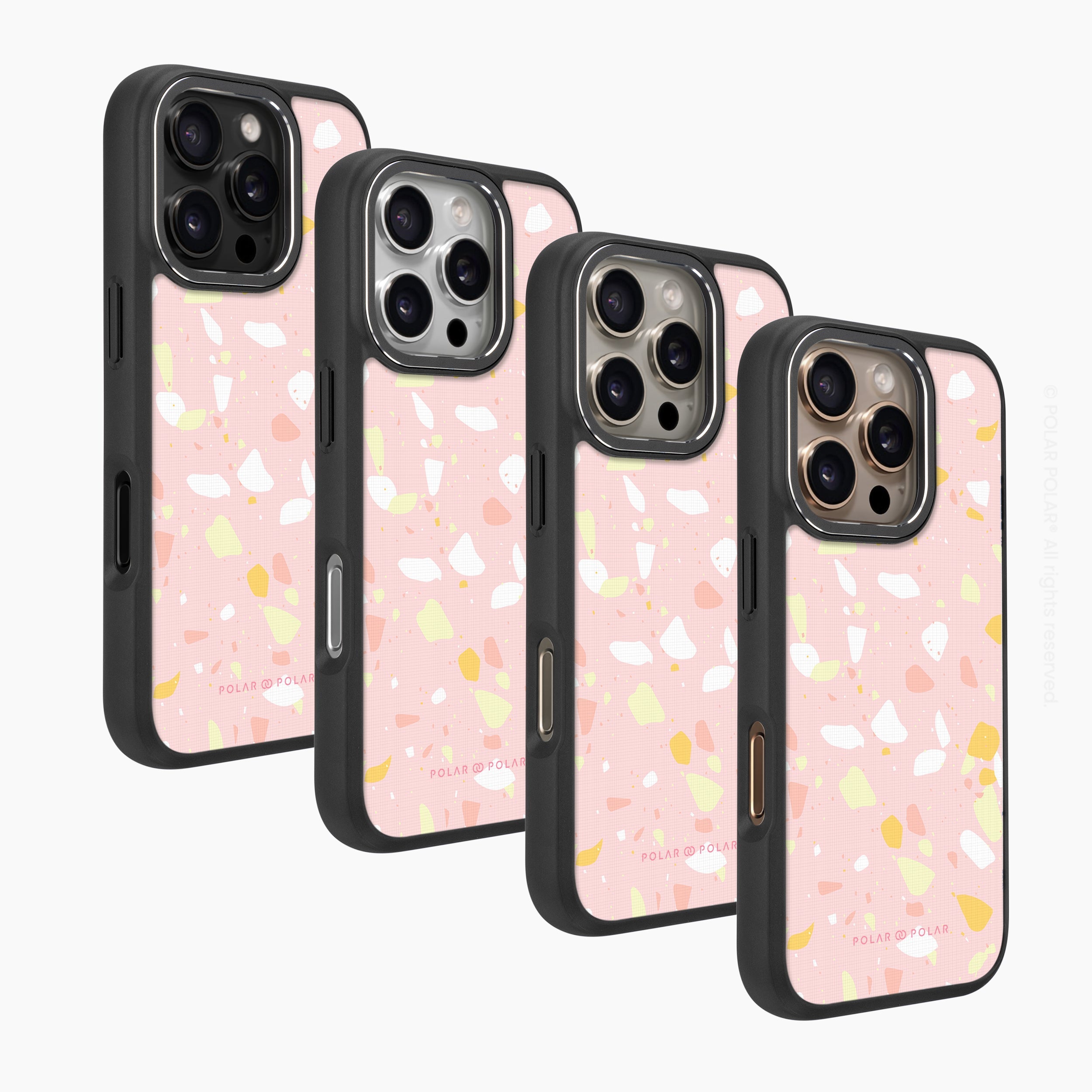 粉牡丹水磨石 - iPhone 16 Pro 黑磨砂防摔 MagSafe 手機殼