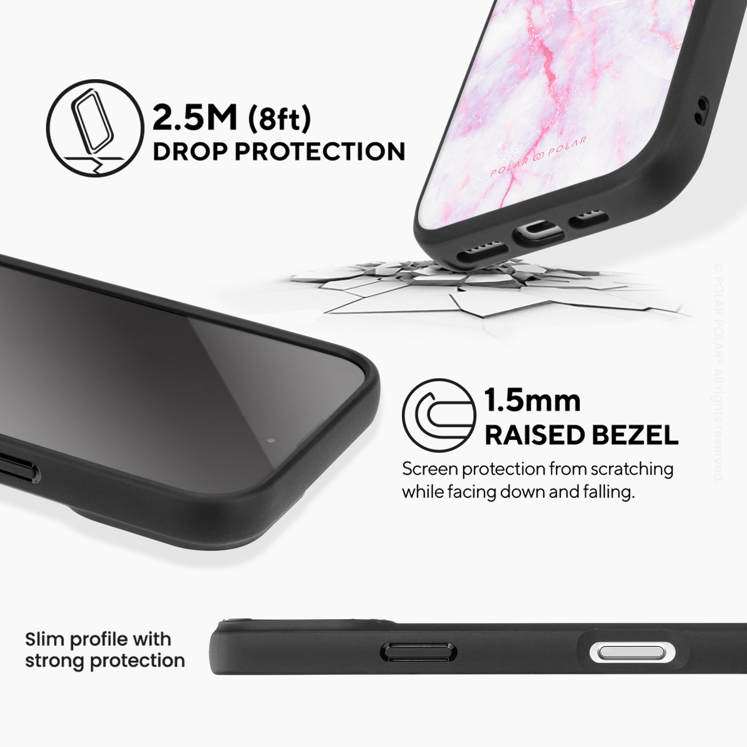 粉紅石紋 - iPhone 16 黑磨砂防摔 MagSafe 手機殼