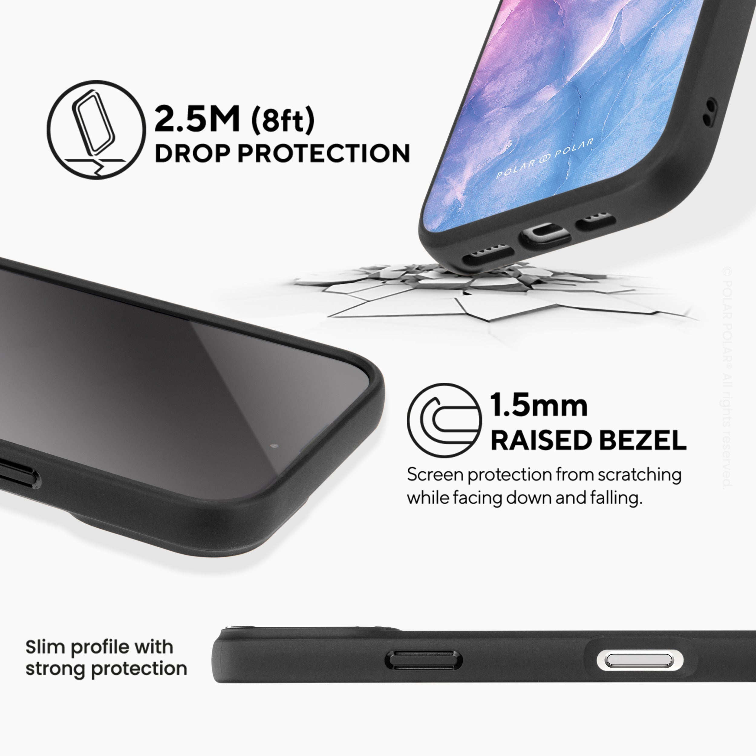 粉紅藍雲石紋 - iPhone 16 Pro 黑磨砂防摔 MagSafe 手機殼