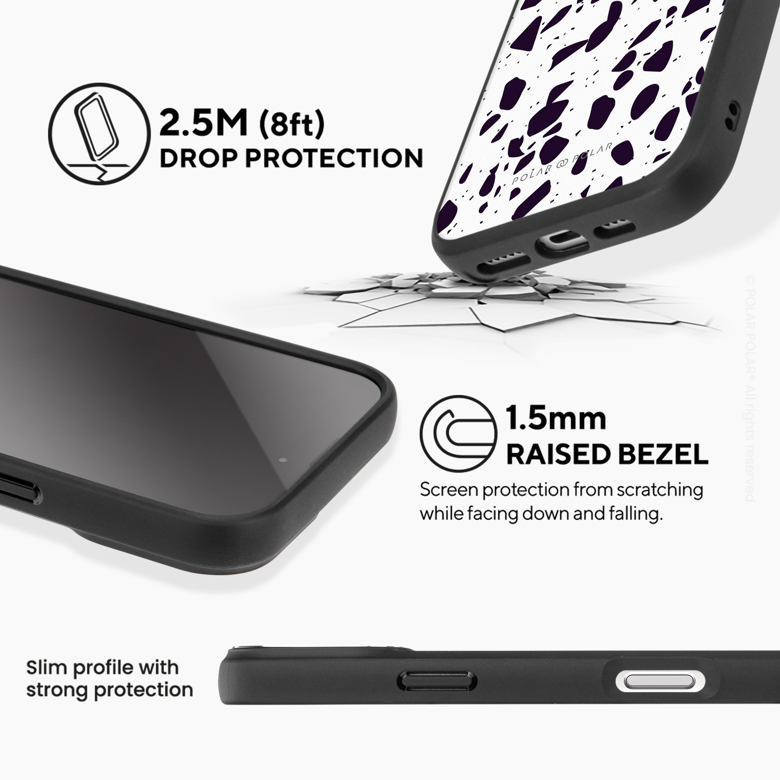 白色石板街水磨石 - iPhone 16 Pro Max 黑磨砂防摔 MagSafe 手機殼