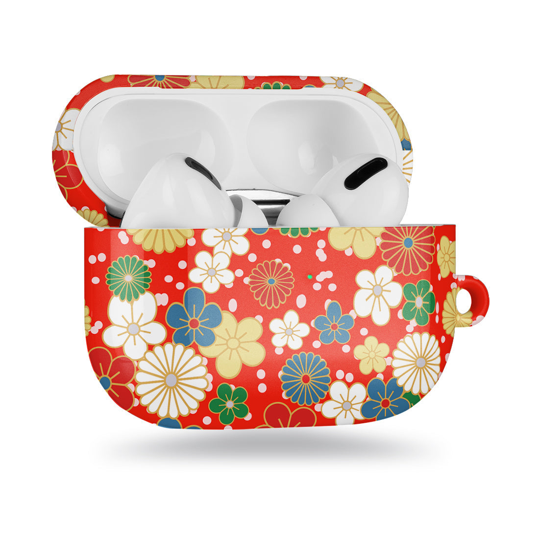 日系橙紅花紋 客製化 AirPods Pro 保護殼