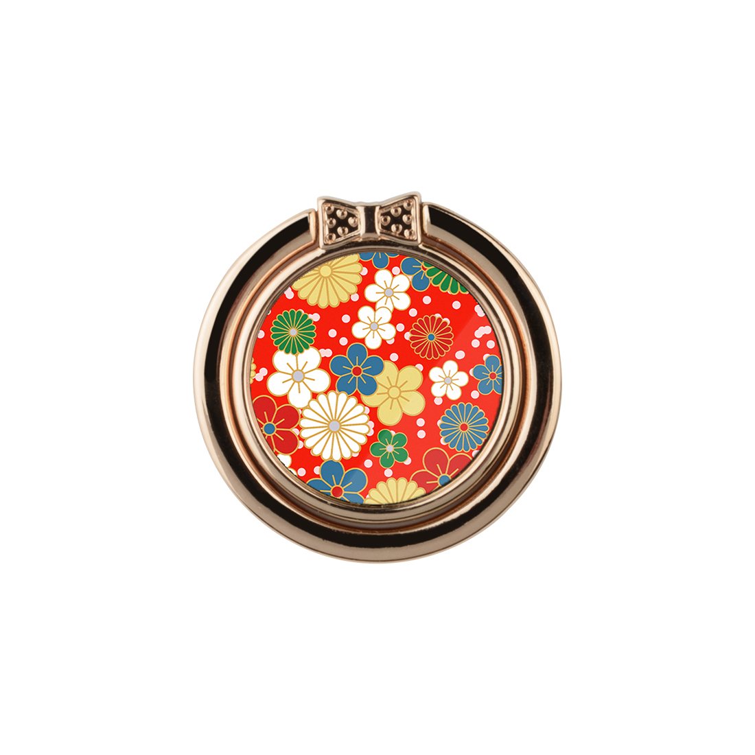 日系橙紅花紋 手機指環支架 (3M貼)