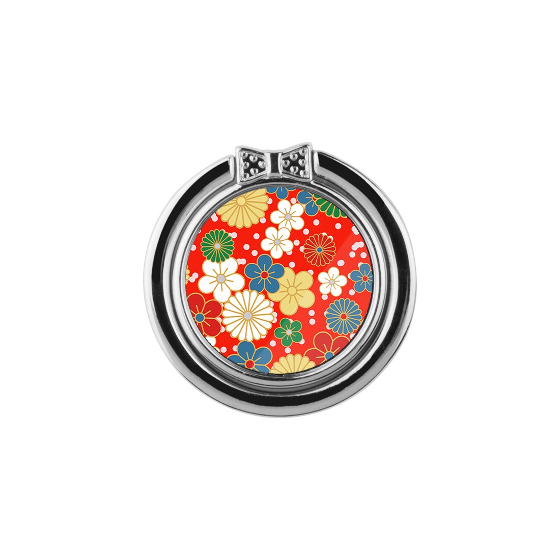 日系橙紅花紋 手機指環支架 (3M貼)
